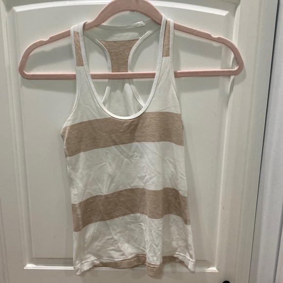 lululemon athletica Tops - Lululemon cream and tan striped racer back top size XS